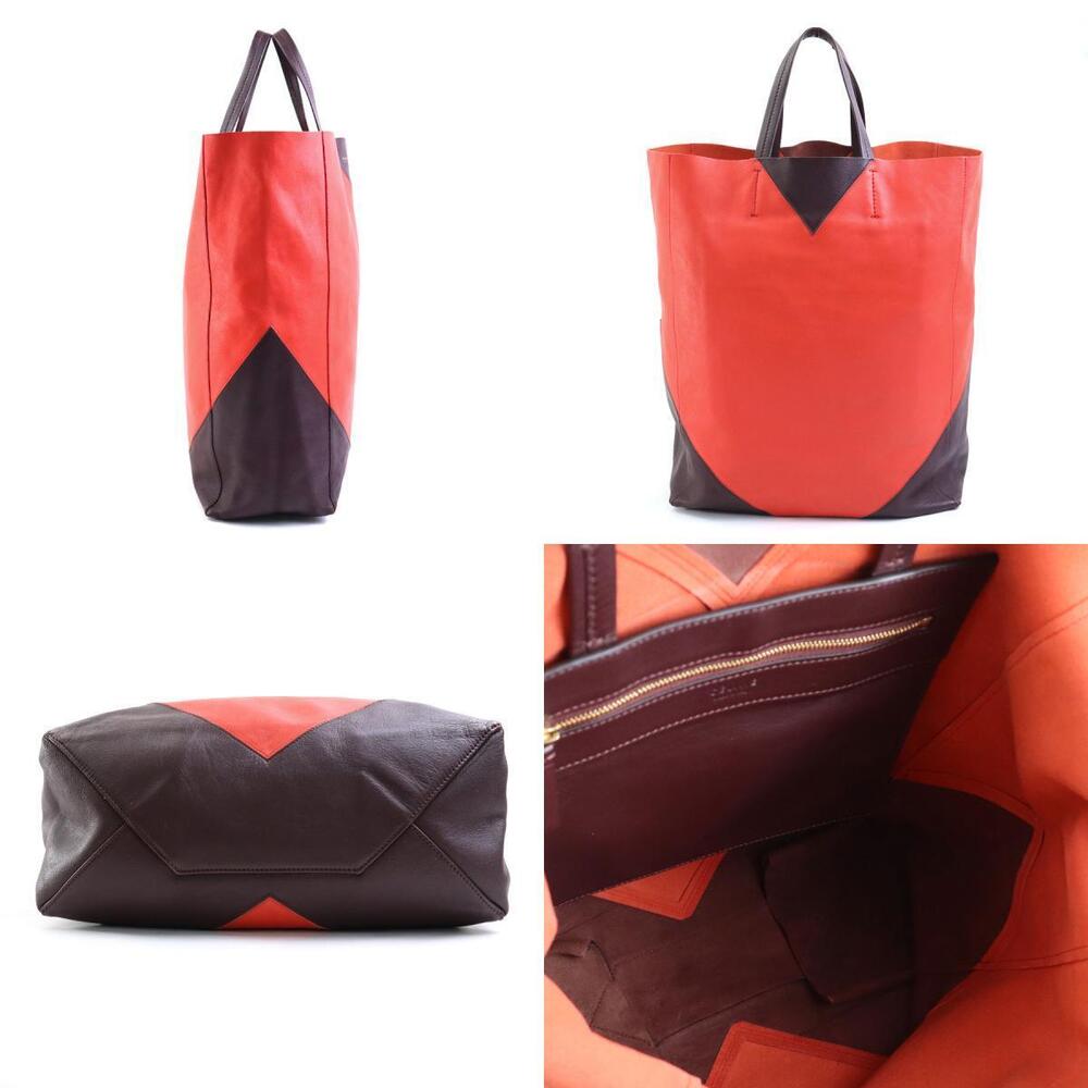 Celine Leather Red Horizontal Bag Tote Cabas Brown
